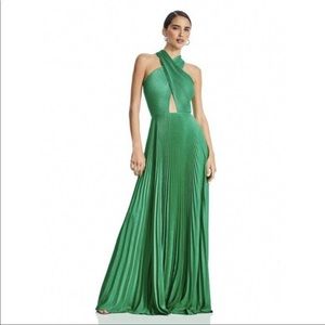 A.L.C. Athena Pleated Crossover Cutout Satin Maxi Dress